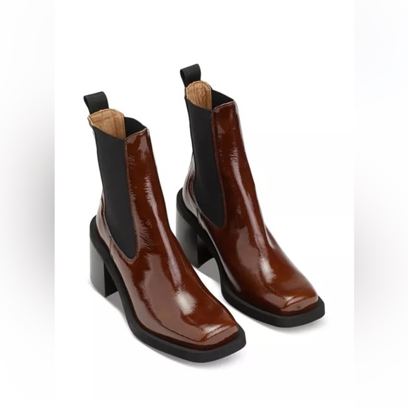 NWOT Ganni Elegant Chestnut Brown Leather Ankle Boots-Size 5, Euro 35 - Picture 1 of 12